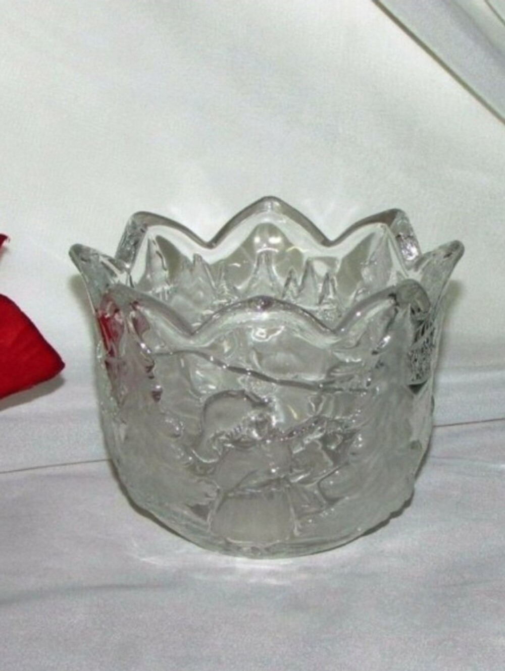 Mikasa Christmas Story Candle Holder Vintage Heavy Glass Festive Holiday Decor